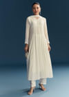 White Chinon Anarkali Suit With Sequins Work