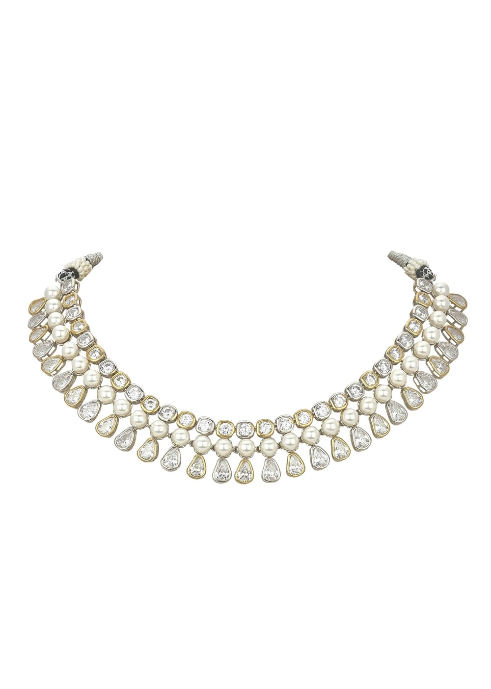 White Choker Set With Polki And Pearls