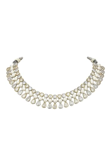 White Choker Set With Polki And Pearls