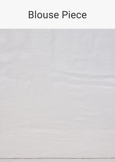 White Cotton Linen Floral Thread Embroidered Saree With Unstitched Blouse Piece