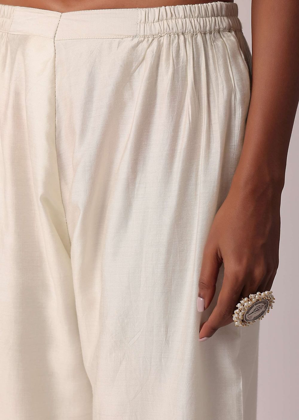 White Chanderi Pant Set With A-Line Kurta