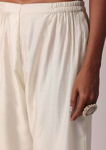 White Chanderi Pant Set With A-Line Kurta