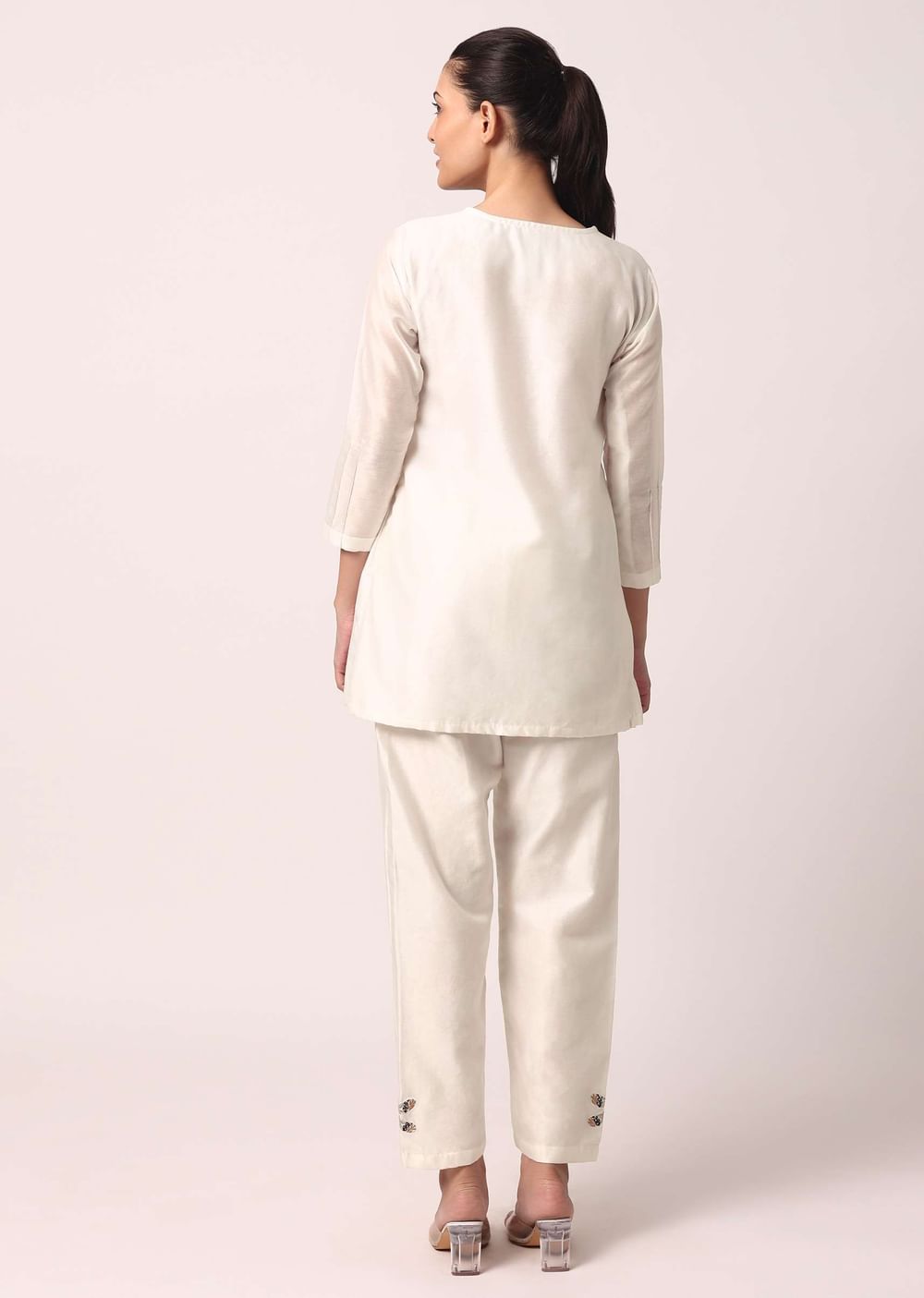 White Cotton Pant Set With Thread Motifs