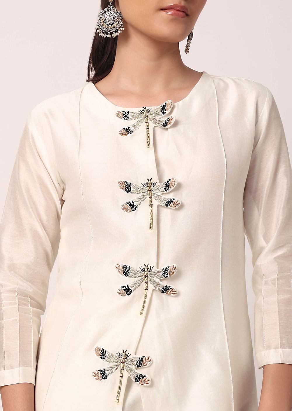 White Cotton Pant Set With Thread Motifs