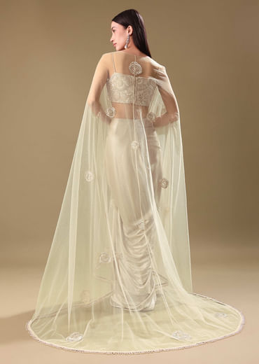 White Drape Skirt Set With Jacket