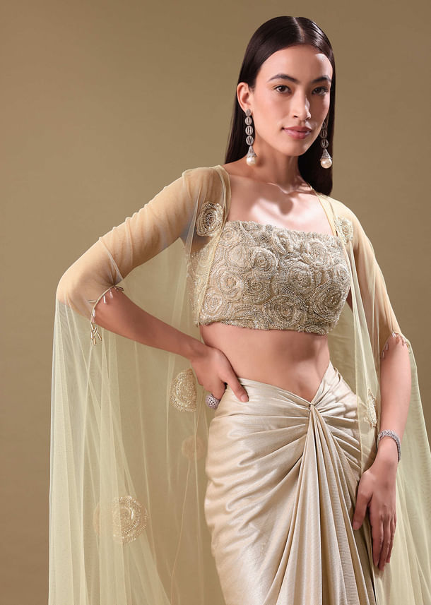 White Drape Skirt Set With Jacket White Drape Skirt Set With Jacket