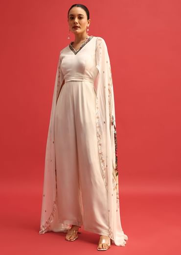 White Embroidered Georgette Jumpsuit