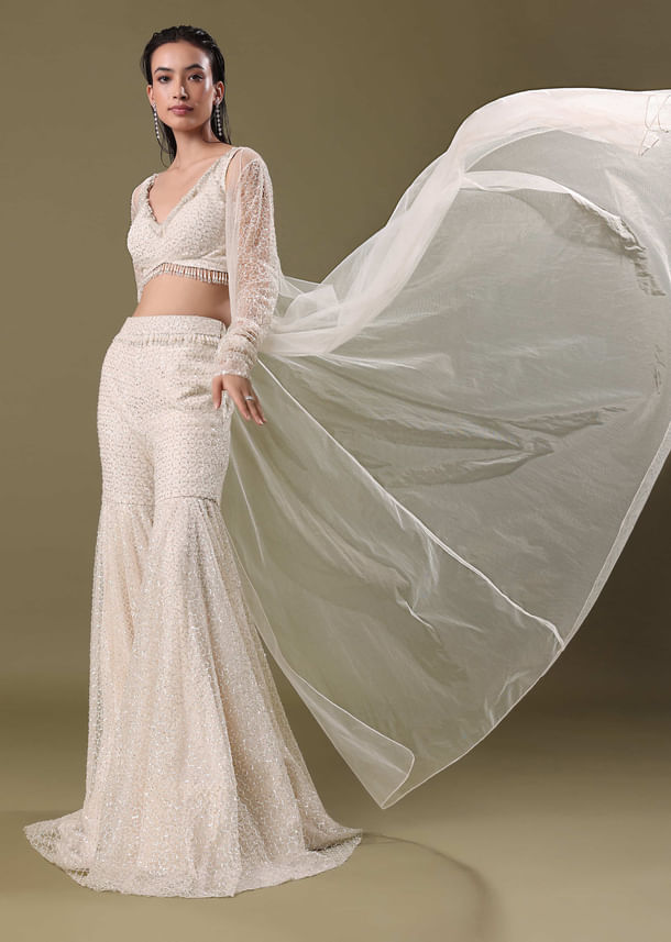 White Embroidered Sharara And Jacket White Embroidered Sharara And Jacket