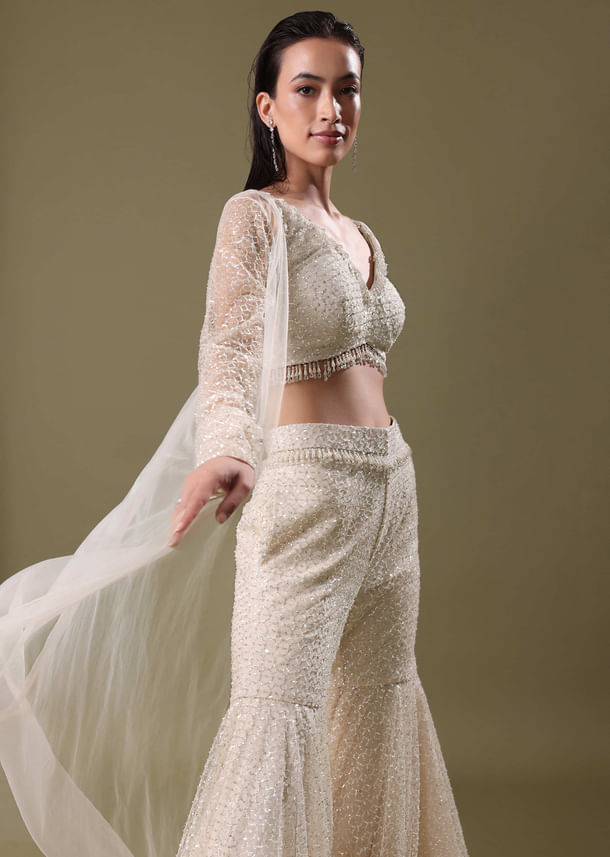 White Embroidered Sharara And Jacket White Embroidered Sharara And Jacket