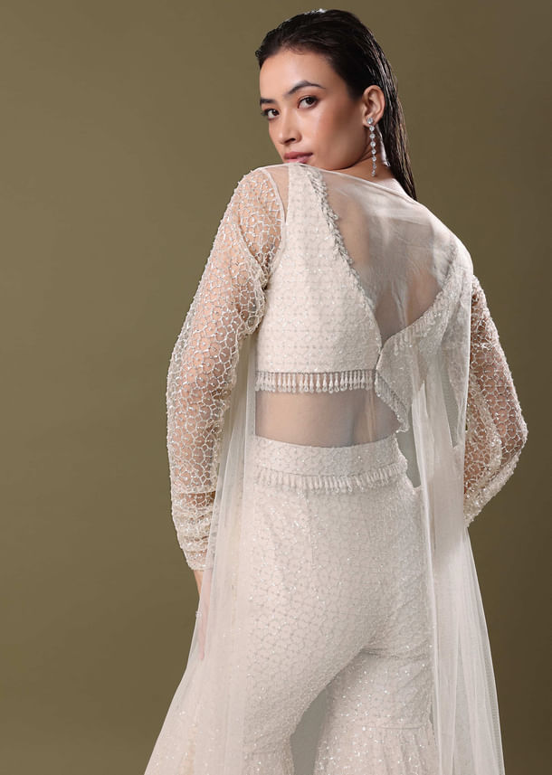 White Embroidered Sharara And Jacket White Embroidered Sharara And Jacket