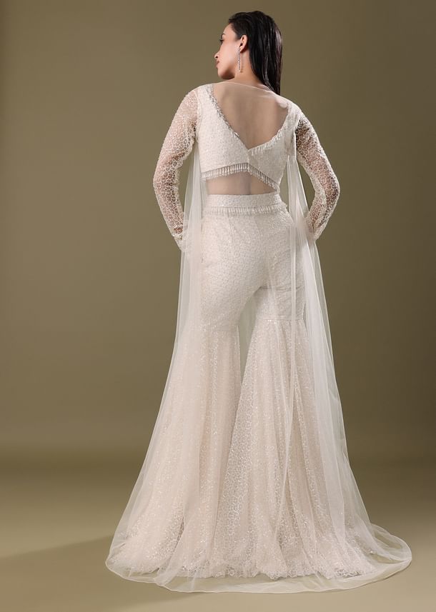 White Embroidered Sharara And Jacket White Embroidered Sharara And Jacket