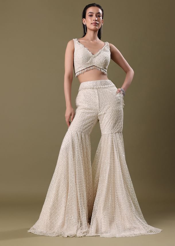 White Embroidered Sharara And Jacket White Embroidered Sharara And Jacket