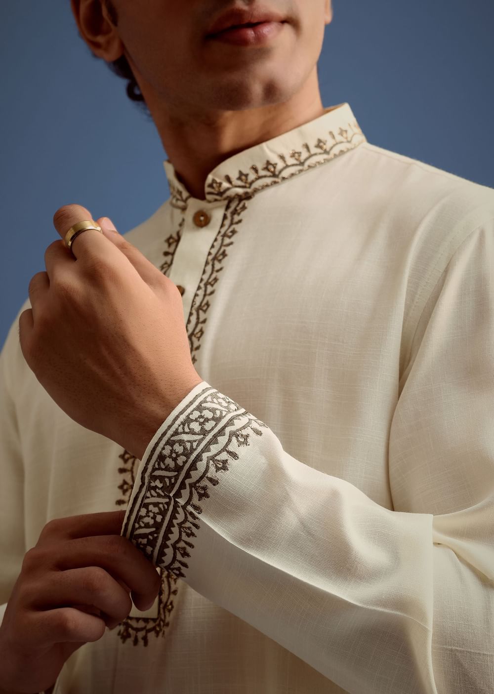 White Floral Block Printed Kurta Set