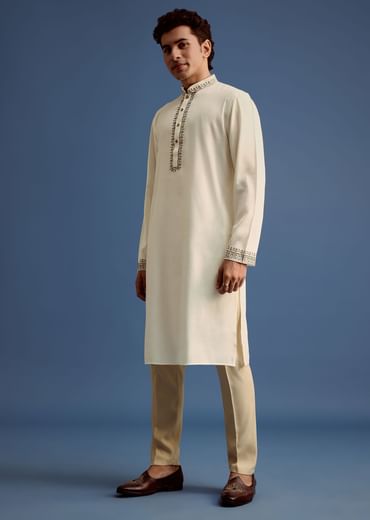 White Floral Block Printed Kurta Set