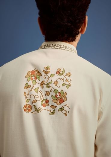 White Floral Block Printed Kurta Set