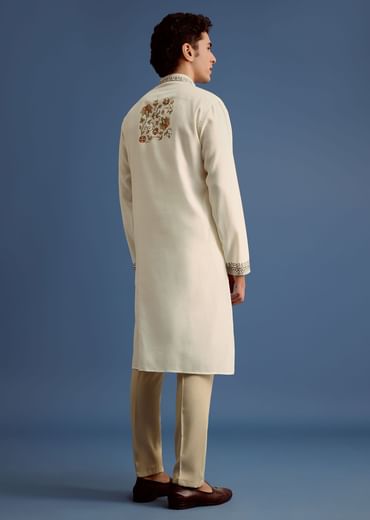 White Floral Block Printed Kurta Set