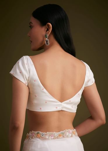 White Glass Tissue Saree With Floral Embroidery