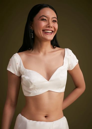 White Glass Tissue Saree With Floral Embroidery
