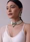 White Gold-Finish Kundan Choker Set With Pearls And Faux Diamonds In Mix Metal