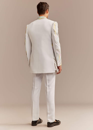 White Indo Western Set For Men With Hand Painted Work