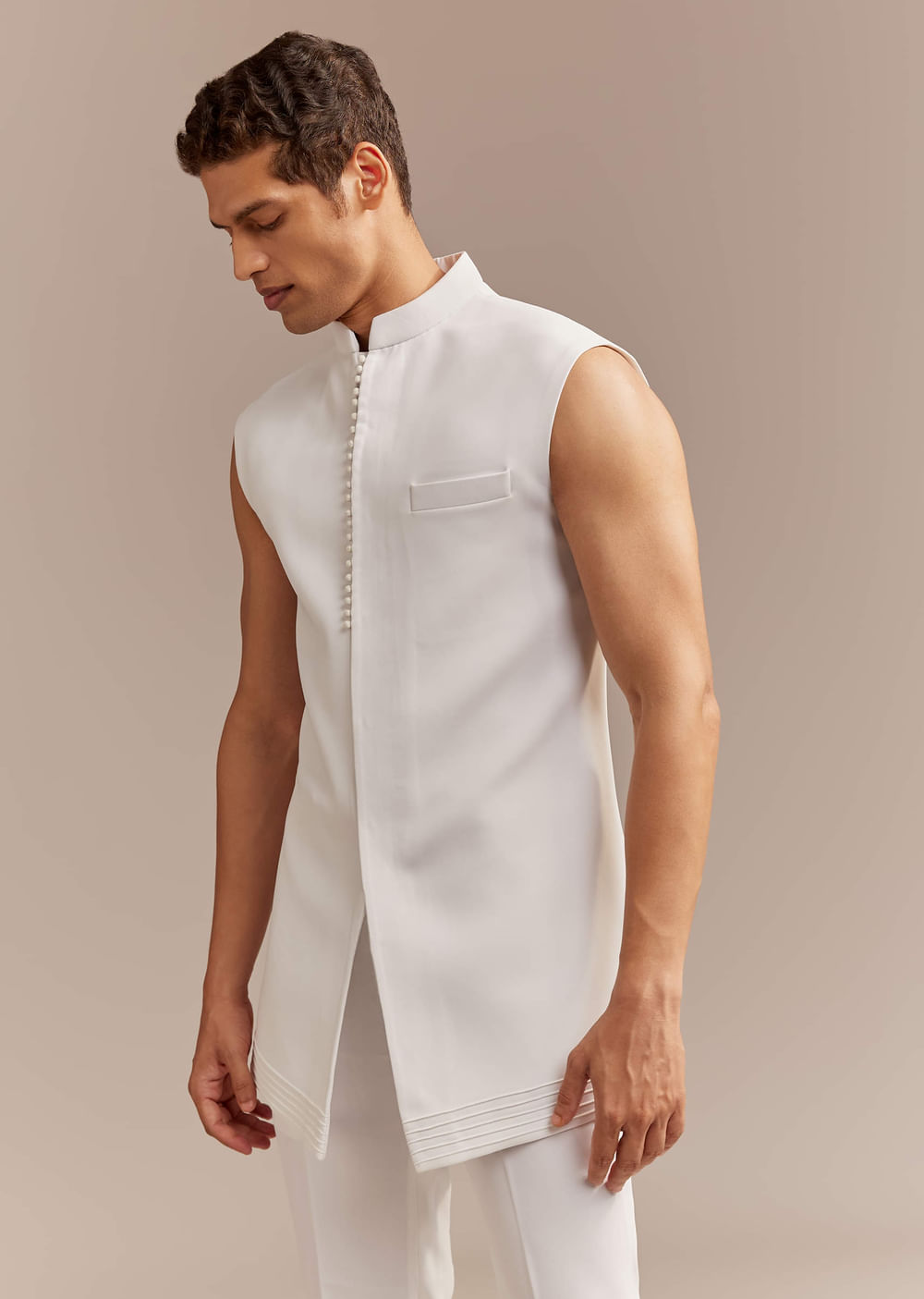 White Indo Western Set For Men With Hand Painted Work
