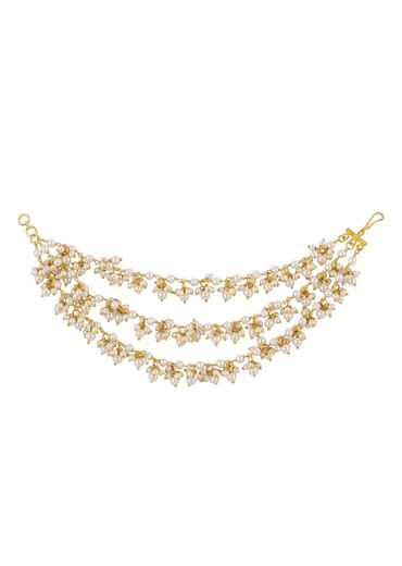 White Kundan Ear Chain With Pearl Drops In Mix Metal