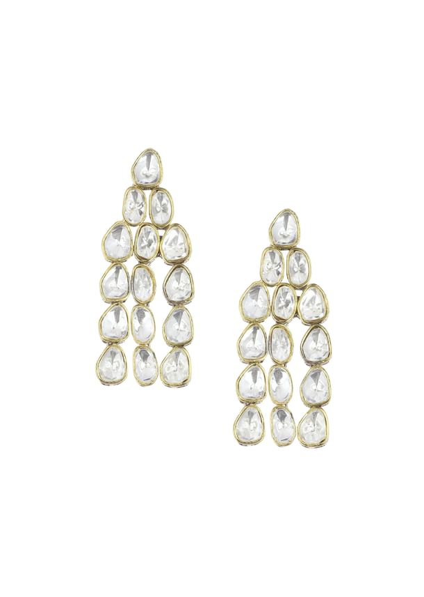 White Layered Polki Necklace Set With Matching Danglers White Layered Polki Necklace Set With Matching Danglers