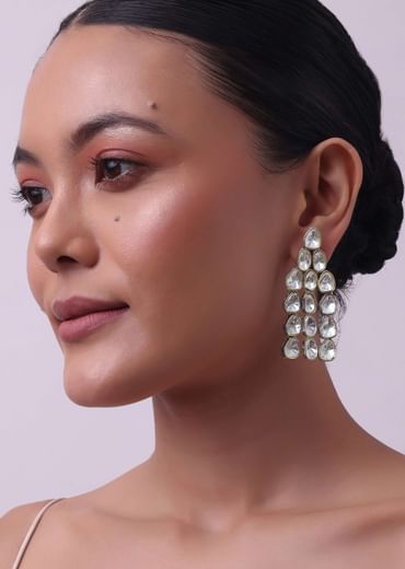 White Layered Polki Necklace Set With Matching Danglers