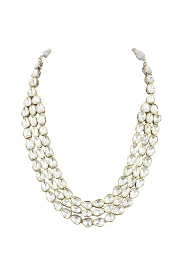 White Layered Polki Necklace Set With Matching Danglers