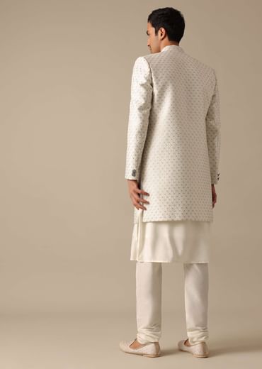 White Mirror Embellished Sherwani Set