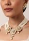 White Necklace Set With Floral Motif Pendants