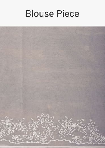 White Organza Saree With Cutdana Work And Unstitched Blouse Piece