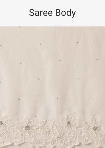 White Organza Saree With Cutdana Work And Unstitched Blouse Piece