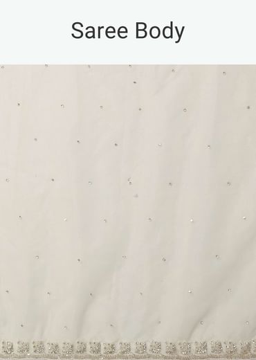 White Organza Saree With Scallop Cutdana Border And Unstitched Blouse Piece