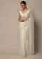White Organza Saree With Scallop Cutdana Border And Unstitched Blouse Piece