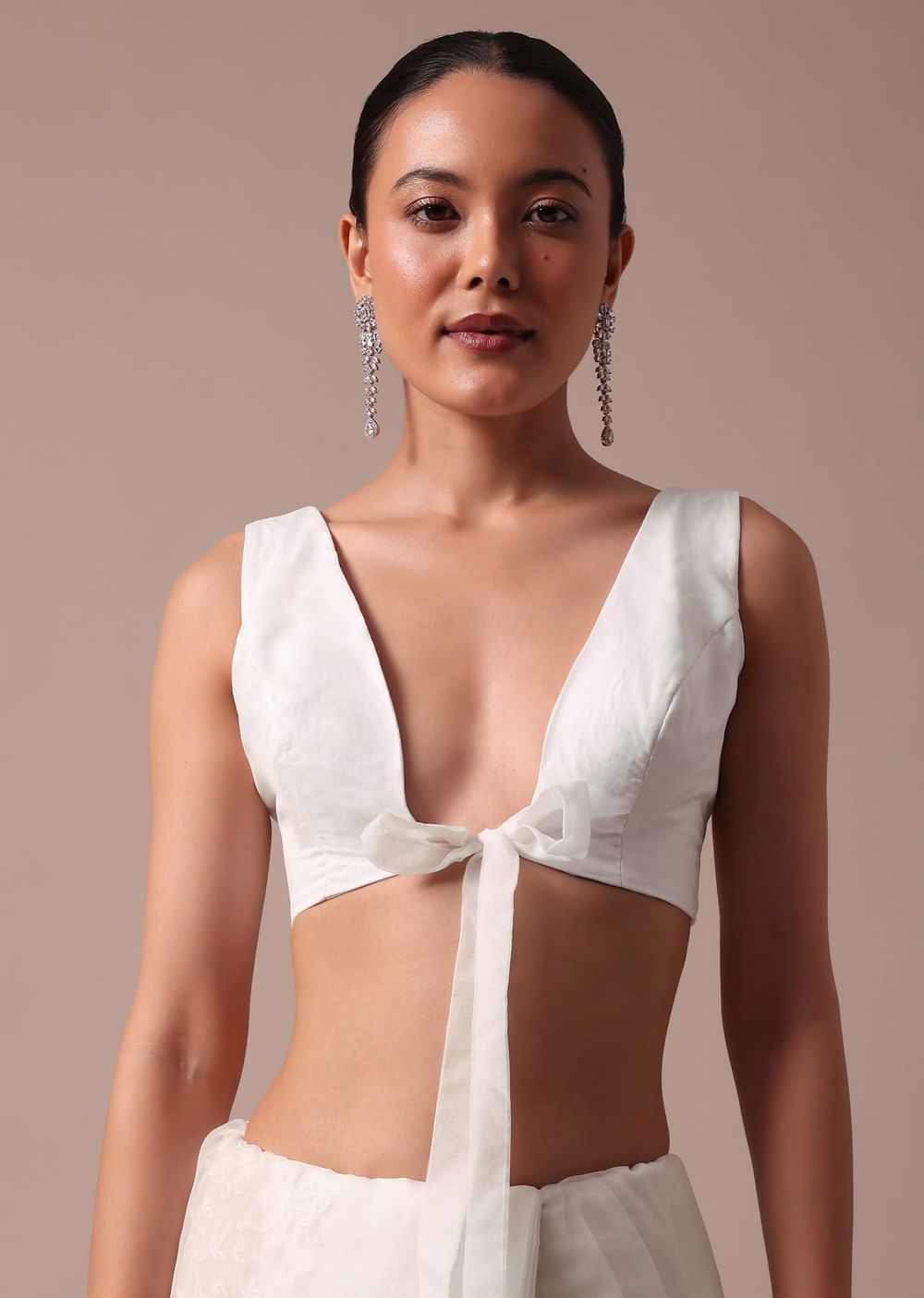 White Organza Saree With Unstitched Blouse