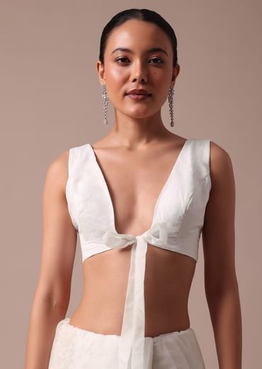 White Organza Saree With Unstitched Blouse