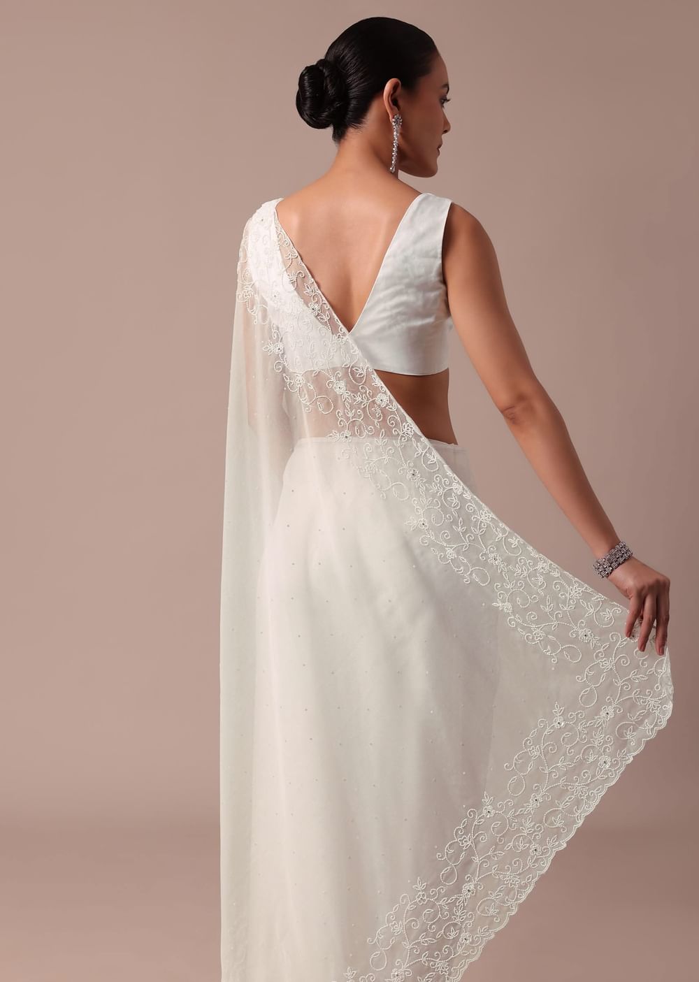 White Organza Saree With Unstitched Blouse