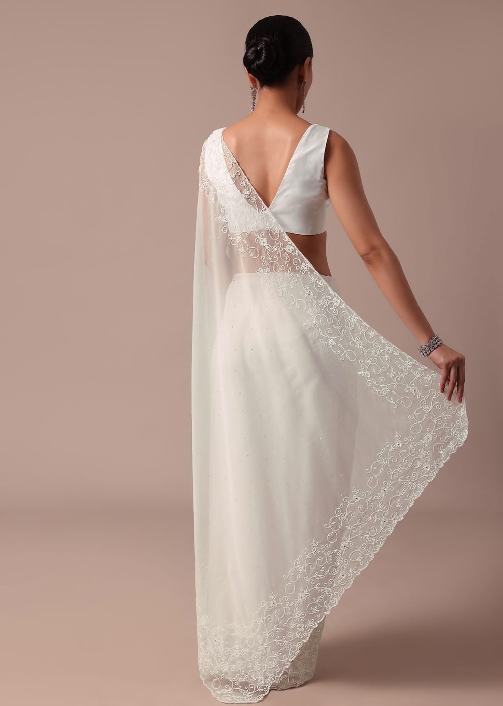 White Organza Saree With Unstitched Blouse