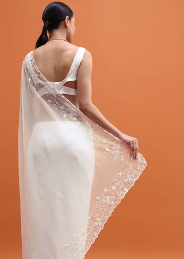 White Embroidered Organza Saree