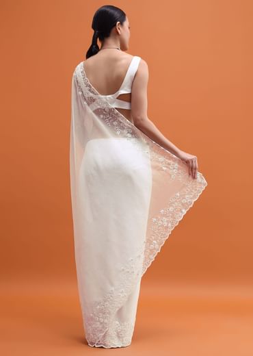 White Embroidered Organza Saree