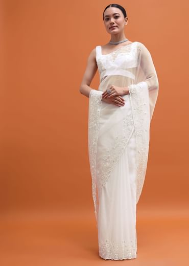 White Embroidered Organza Saree