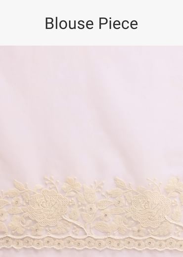 White Organza Silk Chikankari Saree With Cutdana Bead Work And Unstitched Blouse Fabric