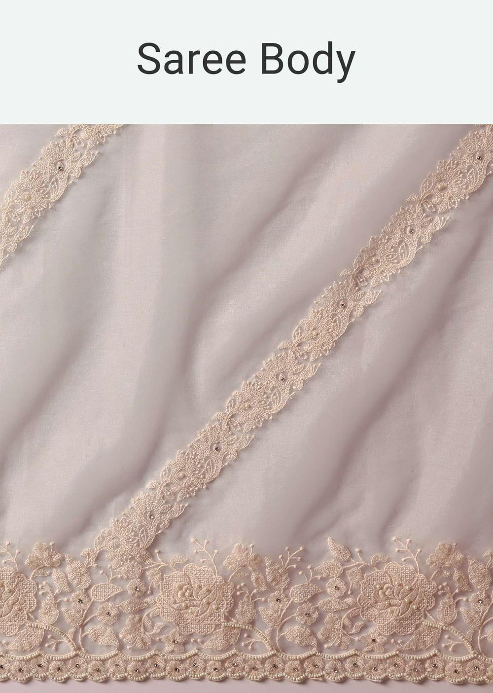 White Organza Silk Chikankari Saree With Cutdana Bead Work And Unstitched Blouse Fabric