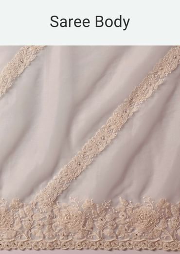 White Organza Silk Chikankari Saree With Cutdana Bead Work And Unstitched Blouse Fabric