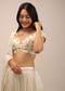 White Padded Blouse With Golden zardosi Border And Thread Work In Green