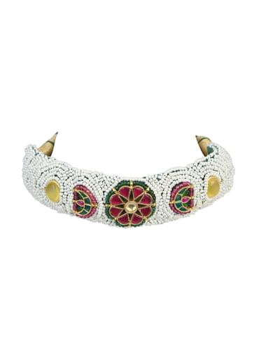 White Rajasthani Ponchi Choker Set With Kundan Detail