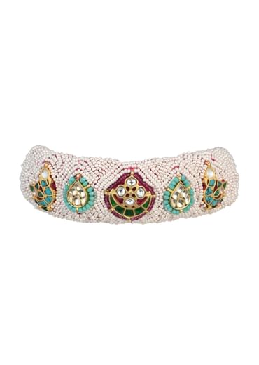 White Rajasthani Ponchi Choker With Beaded Studs