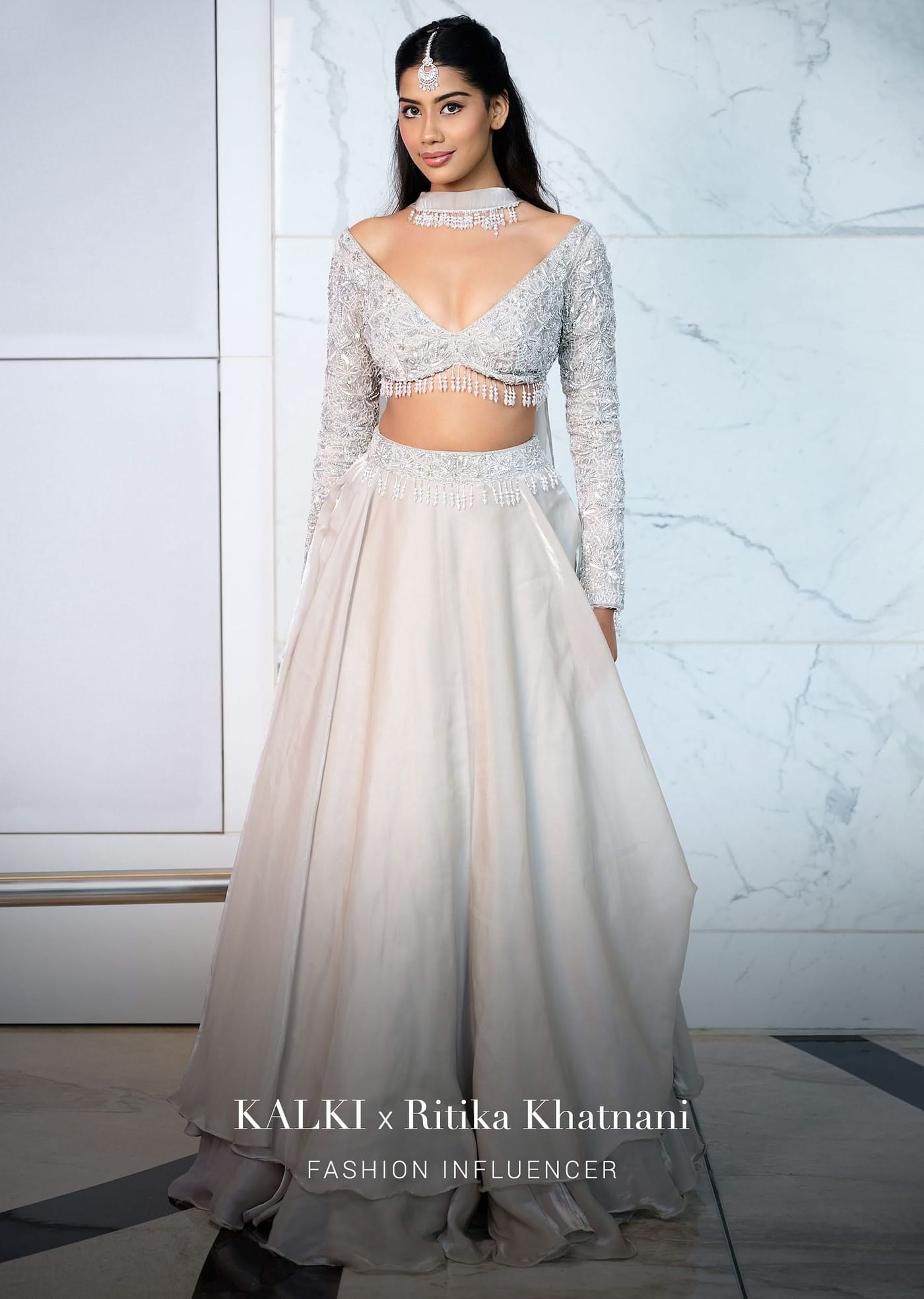 White Ruffle Lehenga With Blouse And Choker Dupatta