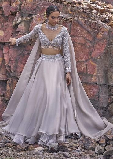 White Ruffle Lehenga With Blouse And Choker Dupatta